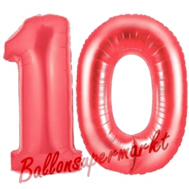 Zahl 10 Rot, Luftballons aus Folie zum 10. Geburtstag, 100 cm, inklusive Helium