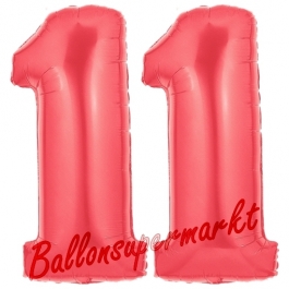 Zahl 11 Rot, Luftballons aus Folie zum 11. Geburtstag, 100 cm, inklusive Helium