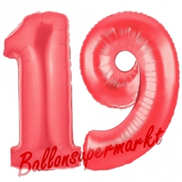 Zahl 19 Rot, Luftballons aus Folie zum 19. Geburtstag, 100 cm, inklusive Helium