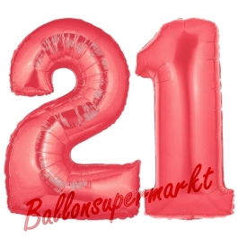 Zahl 21 Rot, Luftballons aus Folie zum 21. Geburtstag, 100 cm, inklusive Helium