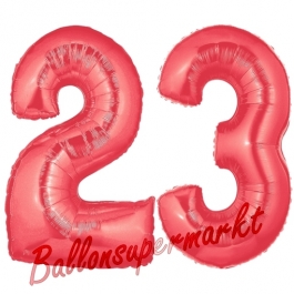 Zahl 23 Rot, Luftballons aus Folie zum 23. Geburtstag, 100 cm, inklusive Helium