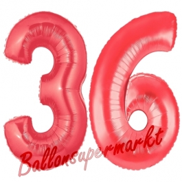 Zahl 36 Rot, Luftballons aus Folie zum 36. Geburtstag, 100 cm, inklusive Helium