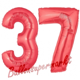 Zahl 37 Rot, Luftballons aus Folie zum 37. Geburtstag, 100 cm, inklusive Helium