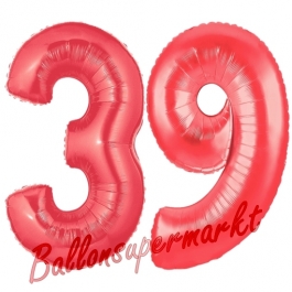 Zahl 39 Rot, Luftballons aus Folie zum 39. Geburtstag, 100 cm, inklusive Helium