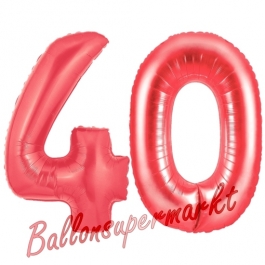 Zahl 40, Rot, Luftballons aus Folie zum 40. Geburtstag