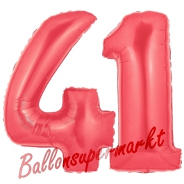 Zahl 41 Rot, Luftballons aus Folie zum 41. Geburtstag, 100 cm, inklusive Helium