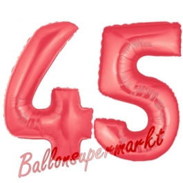 Zahl 45 Rot, Luftballons aus Folie zum 45. Geburtstag, 100 cm, inklusive Helium