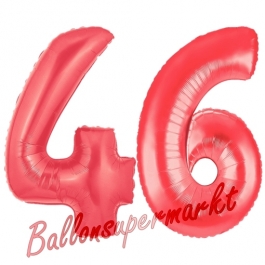 Zahl 46 Rot, Luftballons aus Folie zum 46. Geburtstag, 100 cm, inklusive Helium