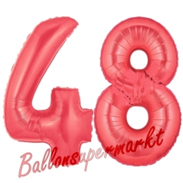Zahl 48 Rot, Luftballons aus Folie zum 48. Geburtstag, 100 cm, inklusive Helium