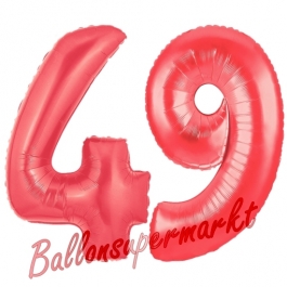 Zahl 49 Rot, Luftballons aus Folie zum 49. Geburtstag, 100 cm, inklusive Helium