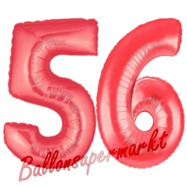 Zahl 56, Rot, Luftballons aus Folie zum 56. Geburtstag, 100 cm, inklusive Helium