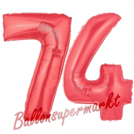 Zahl 74 Rot, Luftballons aus Folie zum 74. Geburtstag, 100 cm, inklusive Helium
