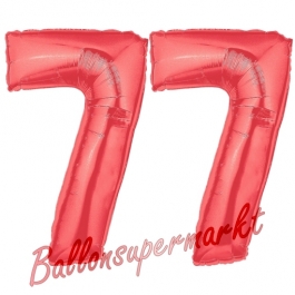 Zahl 77 Rot, Luftballons aus Folie zum 77. Geburtstag, 100 cm, inklusive Helium