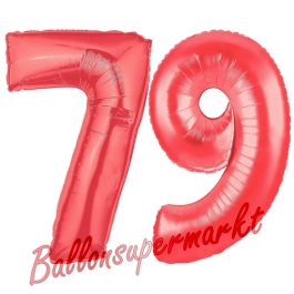 Zahl 79 Rot, Luftballons aus Folie zum 79. Geburtstag, 100 cm, inklusive Helium