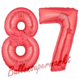 Zahl 87 Rot, Luftballons aus Folie zum 87. Geburtstag, 100 cm, inklusive Helium