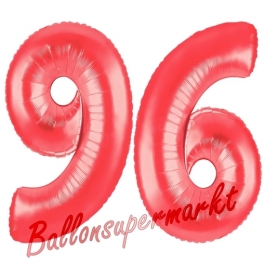 Zahl 96, Rot, Luftballons aus Folie zum 96. Geburtstag, 100 cm, inklusive Helium