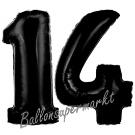 Zahl 14 Schwarz, Luftballons aus Folie zum 14. Geburtstag, 100 cm, inklusive Helium