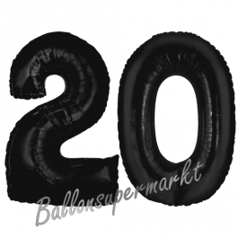 Zahl 20 Schwarz, Luftballons aus Folie zum 20. Geburtstag, 100 cm, inklusive Helium