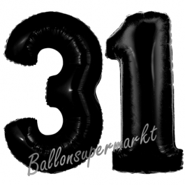 Zahl 31 Schwarz, Luftballons aus Folie zum 31. Geburtstag, 100 cm, inklusive Helium