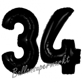 Zahl 34 Schwarz, Luftballons aus Folie zum 34. Geburtstag, 100 cm, inklusive Helium