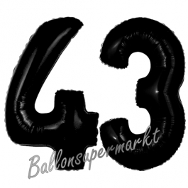 Zahl 43 Schwarz, Luftballons aus Folie zum 43. Geburtstag, 100 cm, inklusive Helium