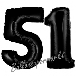 Zahl 51 Schwarz, Luftballons aus Folie zum 51. Geburtstag, 100 cm, inklusive Helium