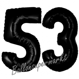 Zahl 53 Schwarz, Luftballons aus Folie zum 53. Geburtstag, 100 cm, inklusive Helium