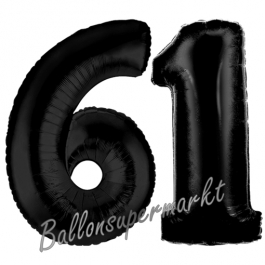 Zahl 61 Schwarz, Luftballons aus Folie zum 61. Geburtstag, 100 cm, inklusive Helium