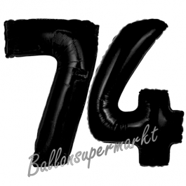 Zahl 74 Schwarz, Luftballons aus Folie zum 74. Geburtstag, 100 cm, inklusive Helium