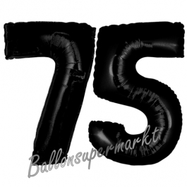 Zahl 75 Schwarz, Luftballons aus Folie zum 75. Geburtstag, 100 cm, inklusive Helium