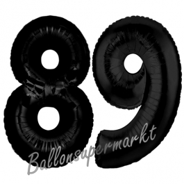 Zahl 89 Schwarz Luftballons aus Folie zum 89. Geburtstag, 100 cm, inklusive Helium
