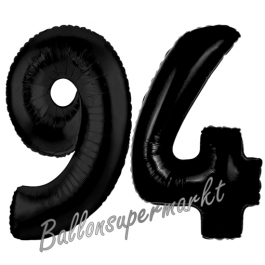 Zahl 94, Schwarz Luftballons aus Folie zum 94. Geburtstag, 100 cm, inklusive Helium