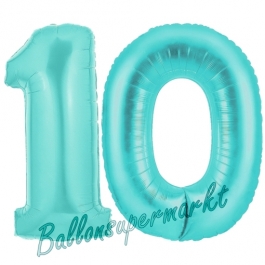 Zahl 10 Türkis, Luftballons aus Folie zum 10. Geburtstag, 100 cm, inklusive Helium