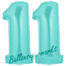 Zahl 11 Türkis, Luftballons aus Folie zum 11. Geburtstag, 100 cm, inklusive Helium