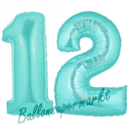 Zahl 12 Türkis, Luftballons aus Folie zum 12. Geburtstag, 100 cm, inklusive Helium