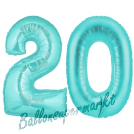 Zahl 20 Türkis, Luftballons aus Folie zum 20. Geburtstag, 100 cm, inklusive Helium