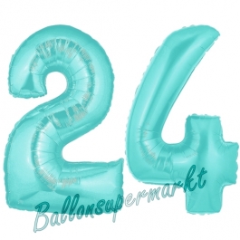 Zahl 24 Türkis, Luftballons aus Folie zum 24. Geburtstag, 100 cm, inklusive Helium