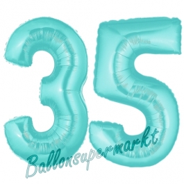 Zahl 35 Türkis, Luftballons aus Folie zum 35. Geburtstag, 100 cm, inklusive Helium
