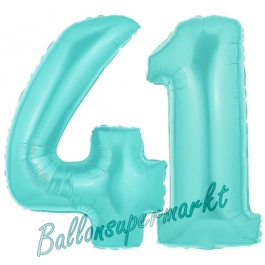 Zahl 41 Türkis, Luftballons aus Folie zum 41. Geburtstag, 100 cm, inklusive Helium