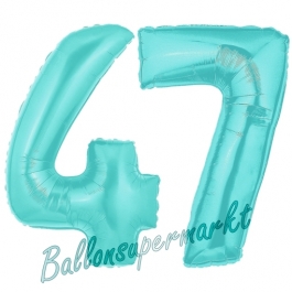 Zahl 47 Türkis, Luftballons aus Folie zum 47. Geburtstag, 100 cm, inklusive Helium