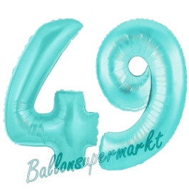Zahl 49 Türkis, Luftballons aus Folie zum 49. Geburtstag, 100 cm, inklusive Helium
