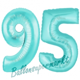 Zahl 95, Türkis, Luftballons aus Folie zum 95. Geburtstag, 100 cm, inklusive Helium
