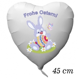Osterhase mit Osterei und Schmetterling, Frohe Ostern, Luftballon aus Folie in Herzform ohne Helium