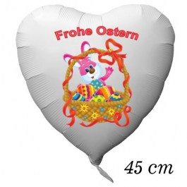 Osterhasen Luftballon, Osterkorb mit ostereiern, weißer Herzluftballon mit Helium, Frohe Ostern