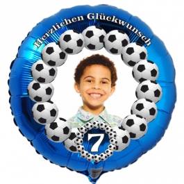 Fotoballon, Luftballon aus Folie mit dem Foto Ihres Kindes zum Geburtstag, Motiv Fußball mit Geburtstagszahl