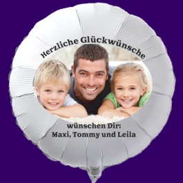 Fotoballon, Luftballon aus Folie mit Ihrem Foto, Herzliche Glückwünsche, runder Folienballon mit Helium