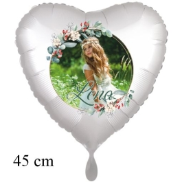 Fotoballon zur Kommunion, Herzballon mit Foto und Namen des Kommunionskindes