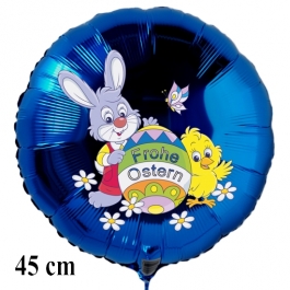 Blauer Helium Luftballon zu Ostern, Osterhase mit Osterei, Osterküken und Schmetterling