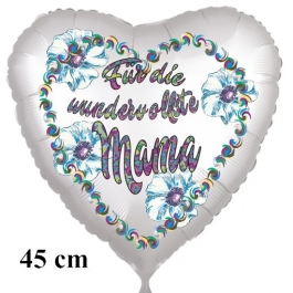 Für die wundervollste Mama. Herzluftballon in Satinweiß, 45 cm, ohne Helium