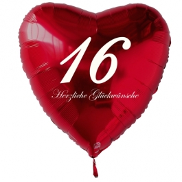 Roter Herzluftballon zum 16. Geburtstag, 61 cm